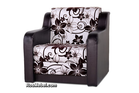 Кресло-кровать Мюнхен рогожка цветы и черный кожзам
