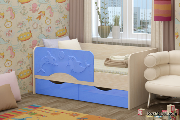 Детская кровать Дельфин 2 160х80 голубой