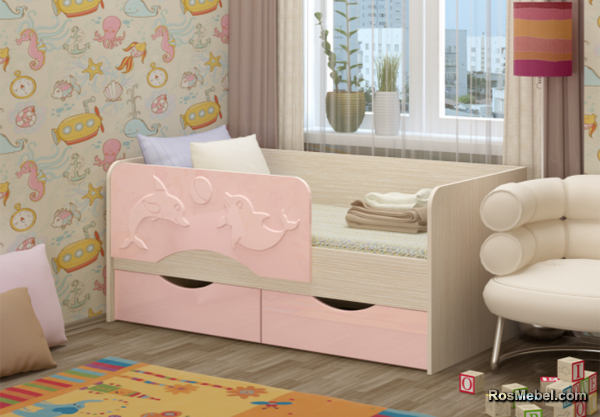 Детская кровать Дельфин 2 160х80 розовый
