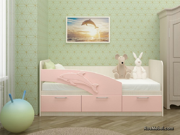 Детская Кровать Дельфин 1.6м Розовая
