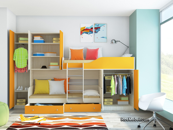 Двухъярусная кровать ЛЕО с разноцветными фасадами